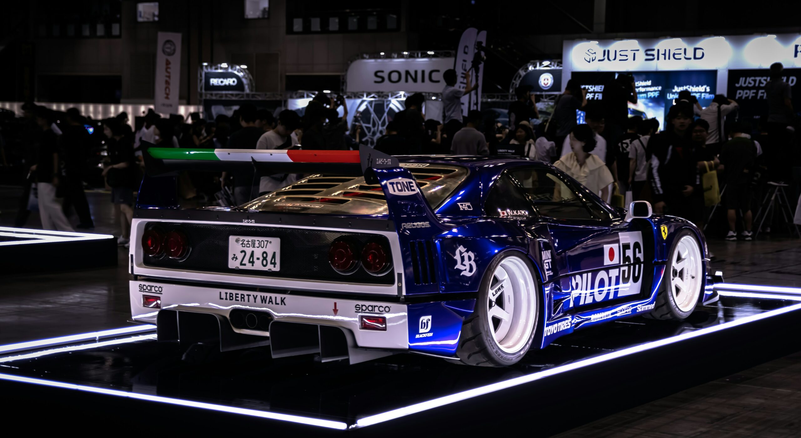 Liberty Walk LB Performance widebody Ferrari F40 white fender flares slammed riveted