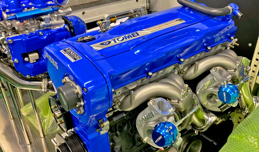 Tomei Powered forged RB26 engine internals — crankshaft, pistons, titanium exhaust